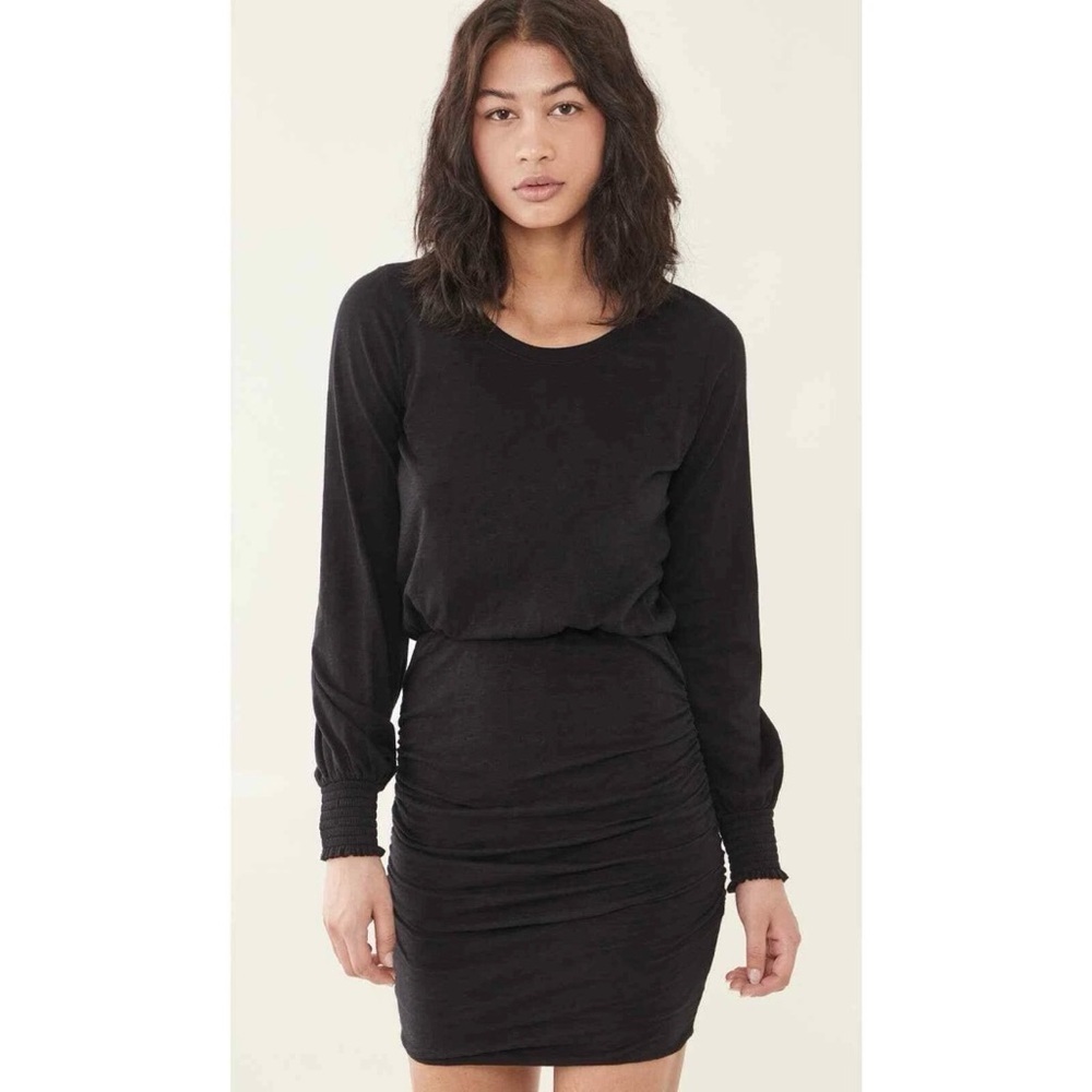 Sundry Black Round Neck Long Sleeve Blouson Stretch Pullover Mini Dress Sz 3 NWT